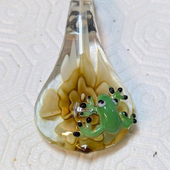 Murano Jewelry - Vintage Mid Century Murano Style Pendant Necklace Art Glass Frog on a Hog